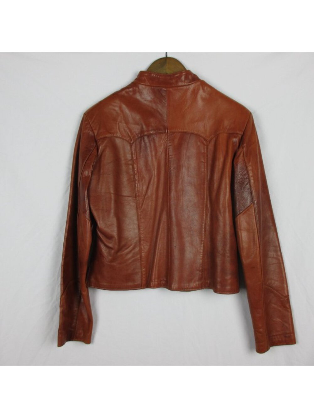 Vintage Womens Genuine Leather Jacket Brown Zip Front Size 12 Hecho En Mexico - Picture 3 of 10